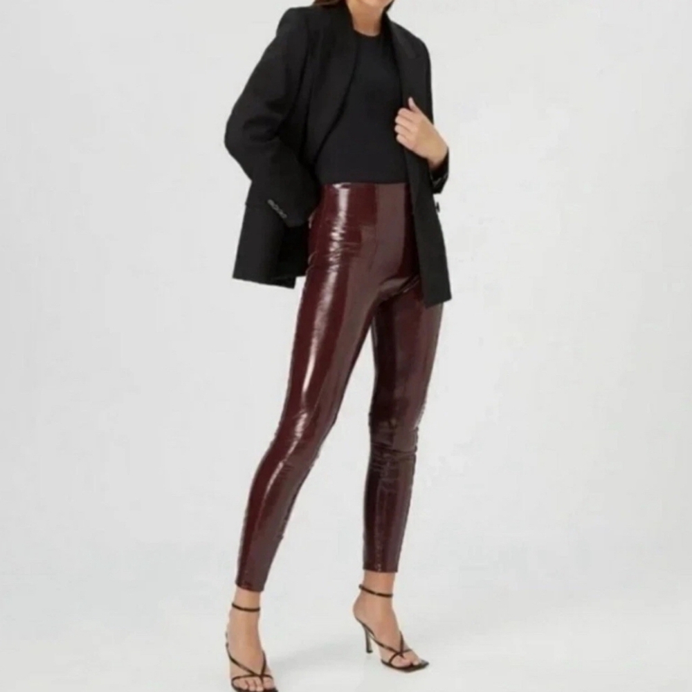 SPANX | Faux Patent Leather Leggings In Ruby